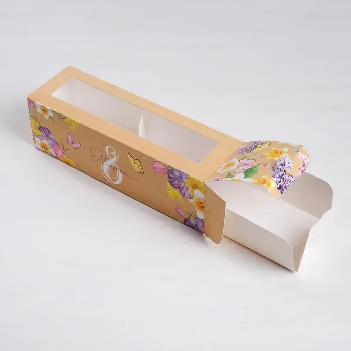 Коробка для макарун, кондитерская упаковка, &laquo;8 марта&raquo; 18 х 5.5 х 5.5 см