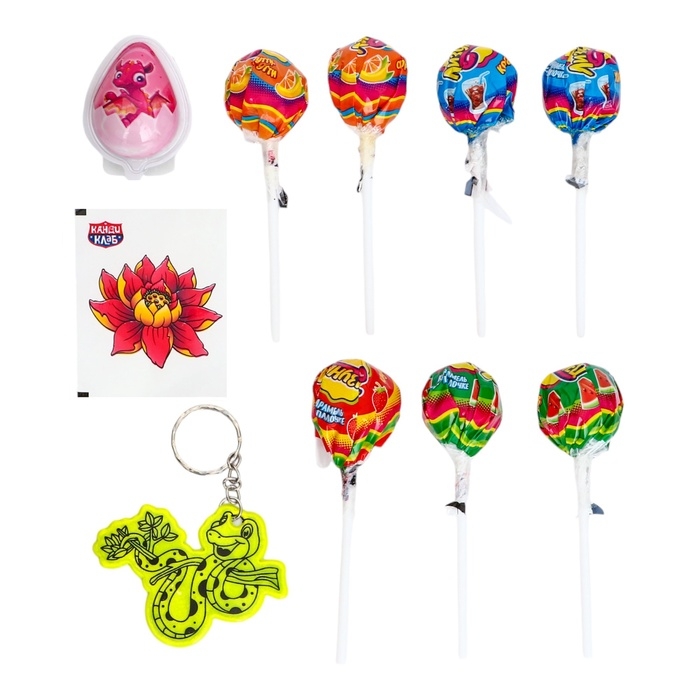 Карамель на палочке в наборе с подарком "Лизунец MAXI Змейка-Злодейка", 112 г