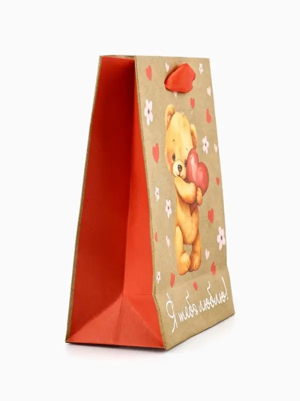 Пакет подарочный крафтовый &laquo;Люблю&raquo;, S 12 х 5.5 х 15 см