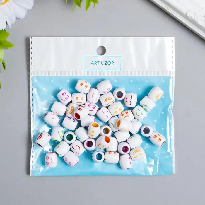 Бусины для творчества пластик "Цветной смайлик" бочонок набор 30 гр 1,2х1,1х1,1 см