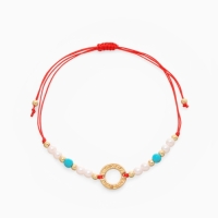 Браслет-оберег &laquo;Красная нить&raquo; женский, защита, кольцо мини, голубо-белый в золоте, d=6