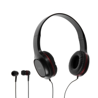 Комплект наушников Hoco W24, проводные, накладные + вакуумные, проводные, красные Комплект наушников Hoco W24, проводные, накладные + вакуумные, проводные, красные