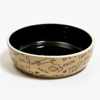 Миска керамическая "Графичная Коты" 200мл, 12 х 3,5 см, бежево-чёрная