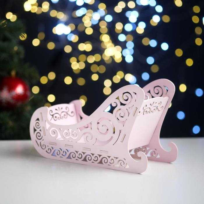 Кашпо деревянное, 23&times;10&times;14 см "Новогоднее. Санки", подарочная упаковка, розовая пастель