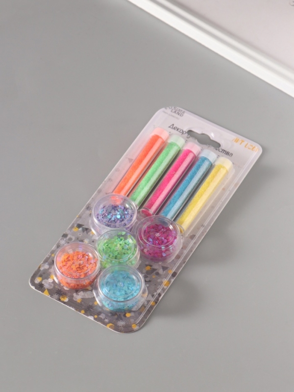 Глиттер "Пудра и сердечки" неон набор 5х6 гр и 5х5 гр 21,4х9,3 см