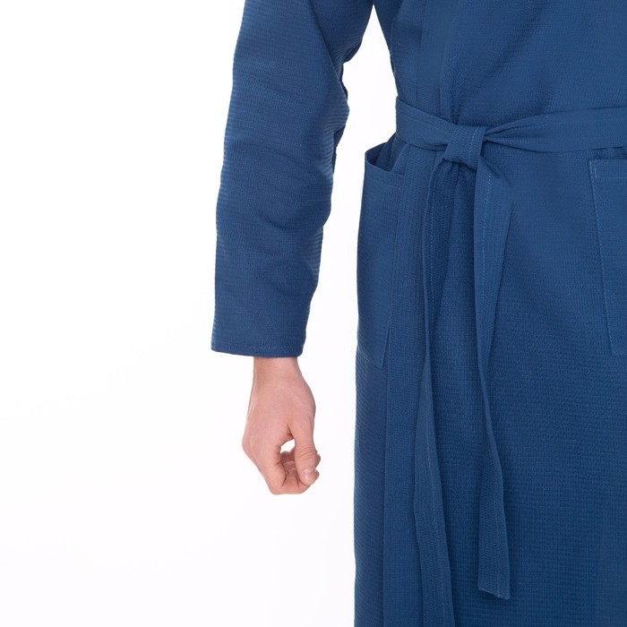 Халат вафельный запашной мужской р-р 52, цв.Василек, 160 гр/м,Хл.100%