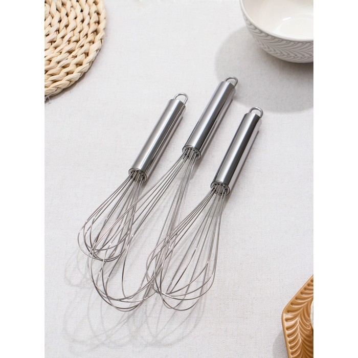 Набор венчиков для взбивания Доляна &laquo;Стандарт&raquo;, 3 шт: 30 см, 25 см, 21 см, цвет серебристый