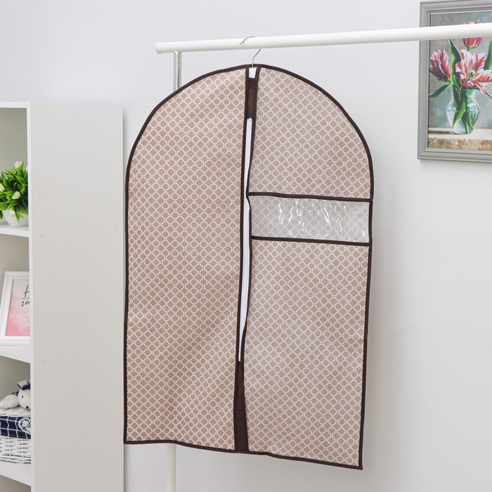 Чехол для одежды Доляна &laquo;Браун&raquo;, ПВХ окно, плотный, 90&times;60 см, цвет коричневый