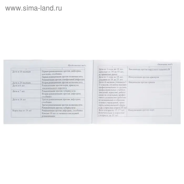 Сертификат о профилактических прививках А6 12 листов, обложка мелованный картон 215 г/м&sup2;, блок - бумага писчая 60 г/м&sup2;. Форма № 156/у-93