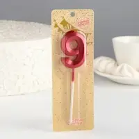 Свеча в торт на шпажке &laquo;Цифра 9&raquo;, красная, 5 см