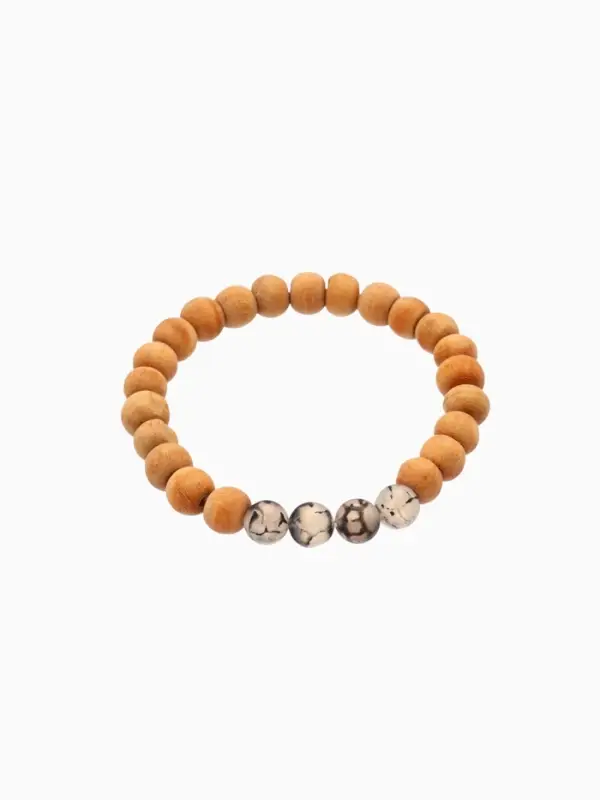 Браслет из сандалового дерева с агатом, длина 18 см, цв. чёрный