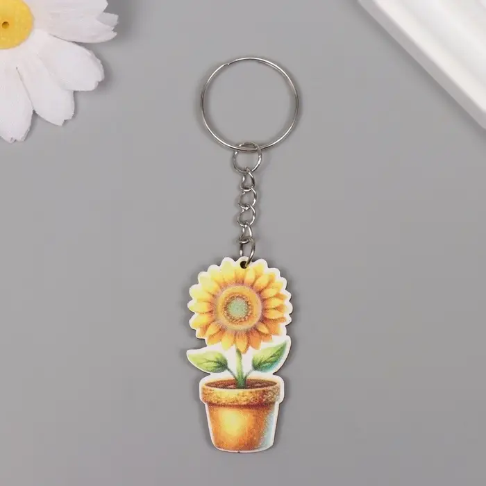 Брелок для ключей на кольце &laquo;Подсолнух в горшке&raquo;, дерево, 4.6&times;2.5&times;0.3 см