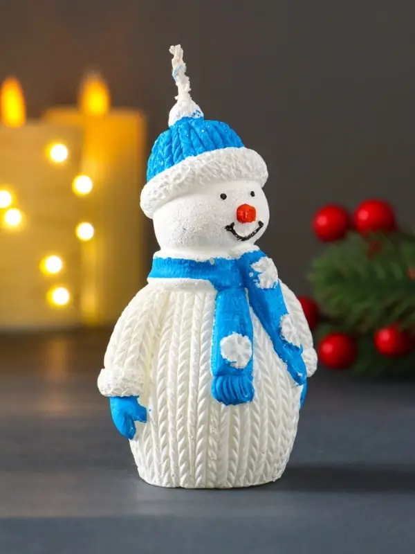 Свеча "Снеговик", голубой