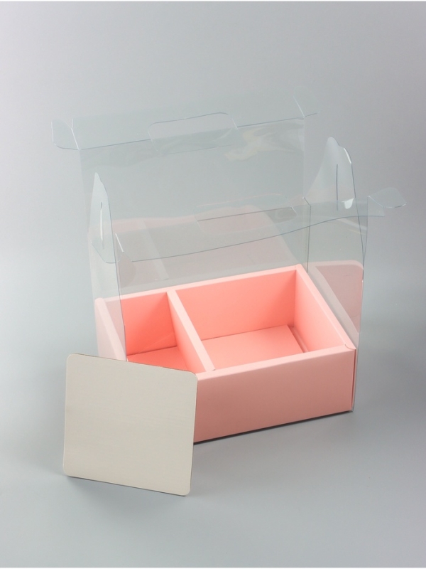 Коробка с PVC для цветов и десертов 26 х 18 х 30 см, розовый