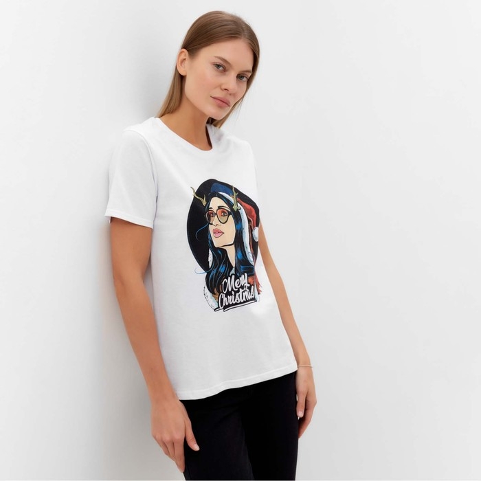 Футболка женская новогодняя Merry Christmas, цвет белый, размер 44 Футболка женская новогодняя Merry Christmas, цвет белый, размер 44