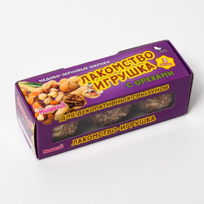 Медово-зерновые шарики для грызунов с орехами, 60г*3шт Медово-зерновые шарики для грызунов с орехами, 60г*3шт