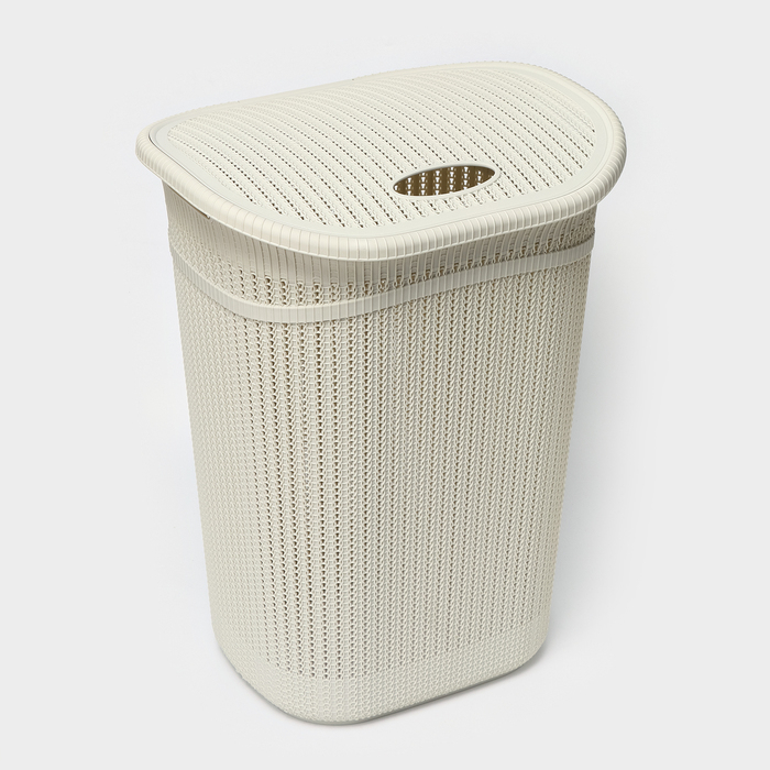 Корзина бельевая с крышкой &laquo;Вязание&raquo;, 55 л, 45&times;36&times;57 см, цвет белый ротанг