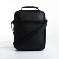 Сумка мужская на молниях, длинный ремень, цвет чёрный