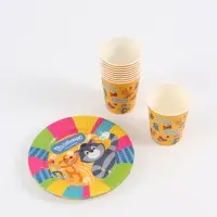 Посуда одноразовая бумажная на 10 персон &laquo;Простоквашино&raquo;: стаканы, тарелки, скатерть, Союзмультфильм