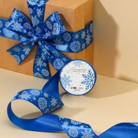 Лента атласная &laquo;Снежный вальс&raquo;, синяя , 4 см &times; 5 м