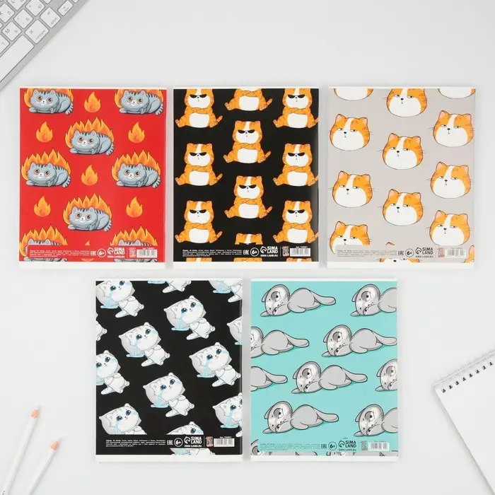 Тетрадь в клетку, 48 л., А5, на скрепке, блок №1 &laquo;Котики приколы&raquo; МИКС