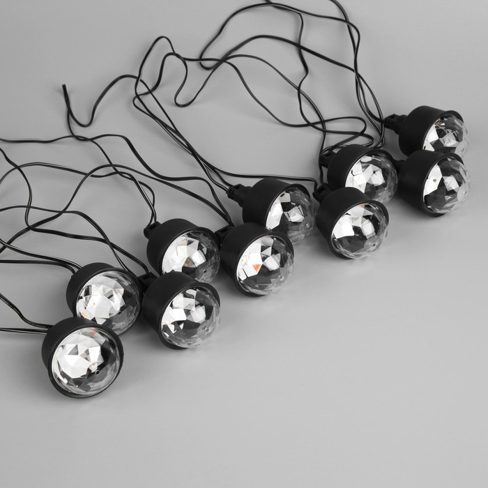 Гирлянда &laquo;Нить&raquo; 5.4 м с насадками &laquo;Диско-шары&raquo;, IP44, тёмная нить, 10 LED, свечение красное/тёплое белое, солнечная батарея