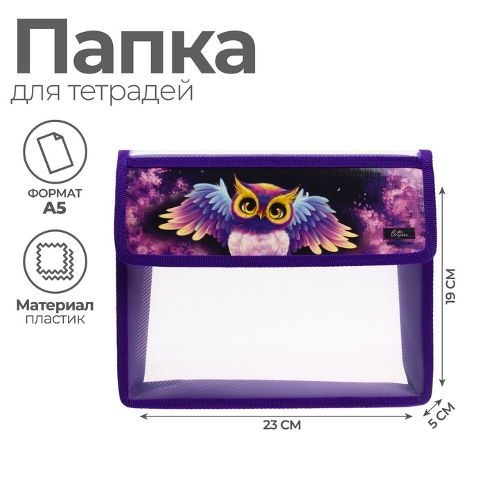 Папка для тетрадей А5 (230 х 190 х 50 мм), с клапаном на липучке, пластик/текстиль, Calligrata