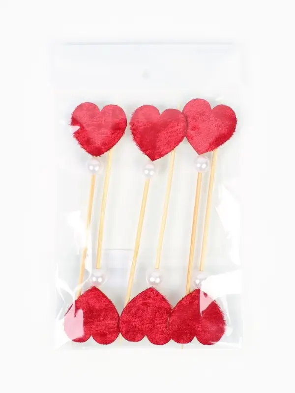 Шпажки "сердечки бусинки" (набор 6 шт)