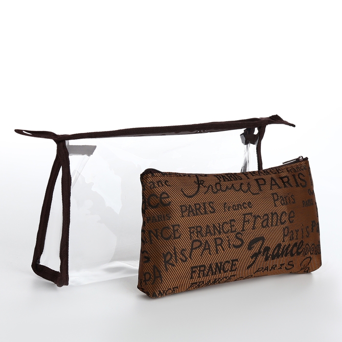 Набор косметичек 2 в 1 на молнии, цвет коричневый Набор косметичек 2 в 1 на молнии, цвет коричневый