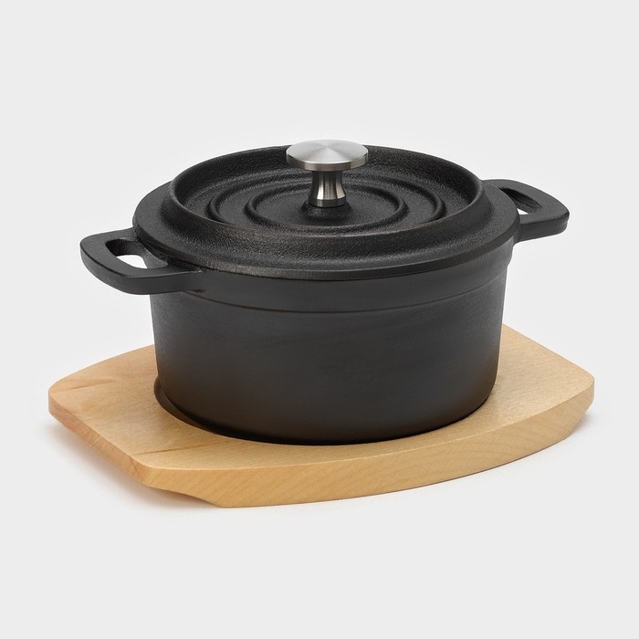 Кастрюля чугунная с крышкой Magma &laquo;Хотан&raquo;, 750 мл, 18,6&times;14&times;7 см, индукция, цвет чёрный