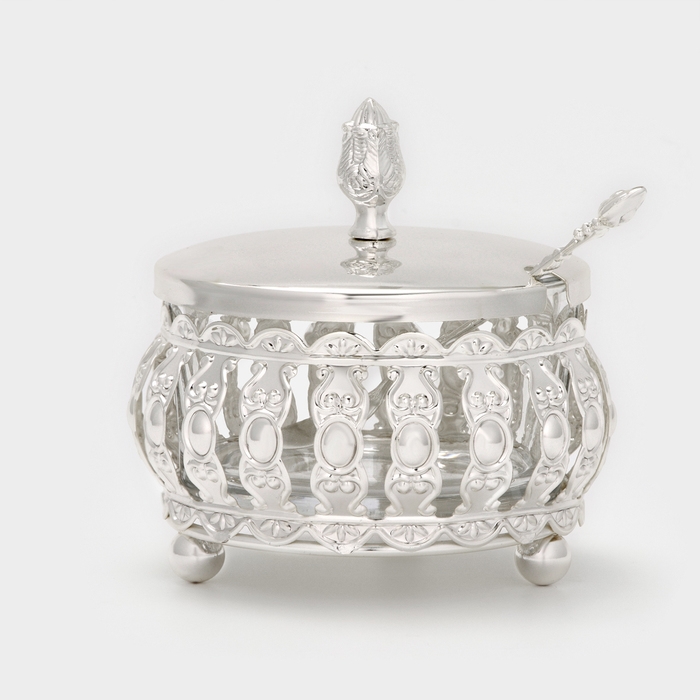 Сахарница металлическая &laquo;Ажур&raquo; с ложкой, 200 мл, 10&times;10 см