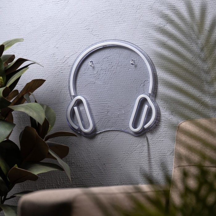 Неоновая вывеска &laquo;Наушники&raquo; 27 x 27 см, USB, свечение розово-синее