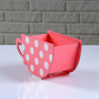 Кашпо деревянное "Чашка в горошек", коралловый, 20&times;9&times;11 см
