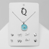 Гарнитур 5 предметов: серьги (4 пары), кулон &laquo;Минимал&raquo; сердце, цвет голубой в серебре, 40 см