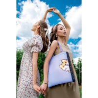 Шопер &laquo;Милый пёсик&raquo;, без молнии, без подклада, цвет чёрный/сиреневый