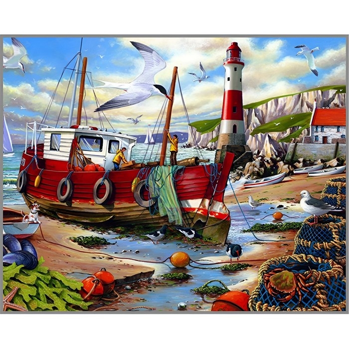 Алмазная мозаика без подрамника &laquo;Рыбацкий баркас&raquo;, 50 &times; 40 см, 39 цветов