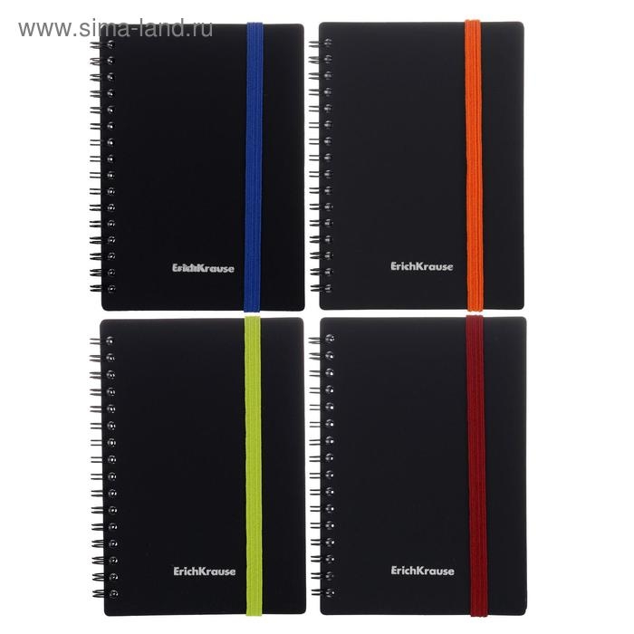 Тетрадь А6 на спирали, 80 листов в клетку, ErichKrause Accent, пластиковая обложка, на резинке, блок офсет 100% белизна, МИКС