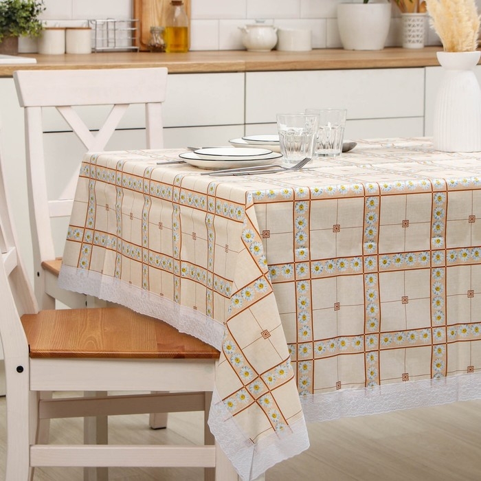 Скатерть на нетканой основе многоразовая с кружевом «Колорит», 135×200(+/-5) см, цвет микс Скатерть на нетканой основе многоразовая с кружевом «Колорит», 135×200(+/-5) см, цвет микс