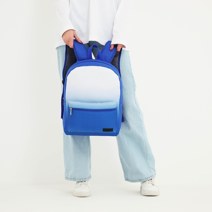 Рюкзак школьный текстильный с белым градиентом, 38х29х11 см, цвет синий, отдел на молнии