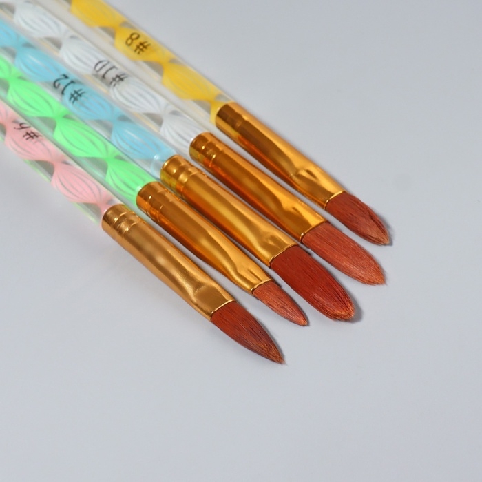 Набор кистей для наращивания и дизайна ногтей &laquo;Лепесток&raquo;, 5 шт, 17 см, №4/6/8/10/12, разноцветный