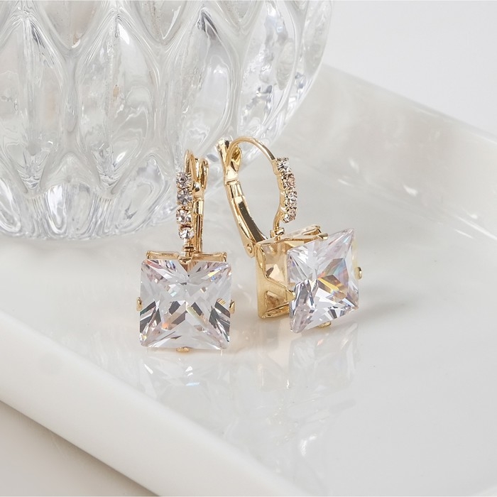 Серьги «Циркония» мини, квадрат, цвет белый в золоте Серьги «Циркония» мини, квадрат, цвет белый в золоте