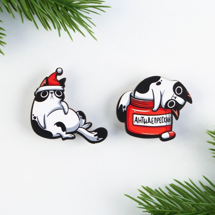 Значки новогодние для друзей парные &laquo;Новый год: У деда мороза попрошу...&raquo;, набор, 2 шт