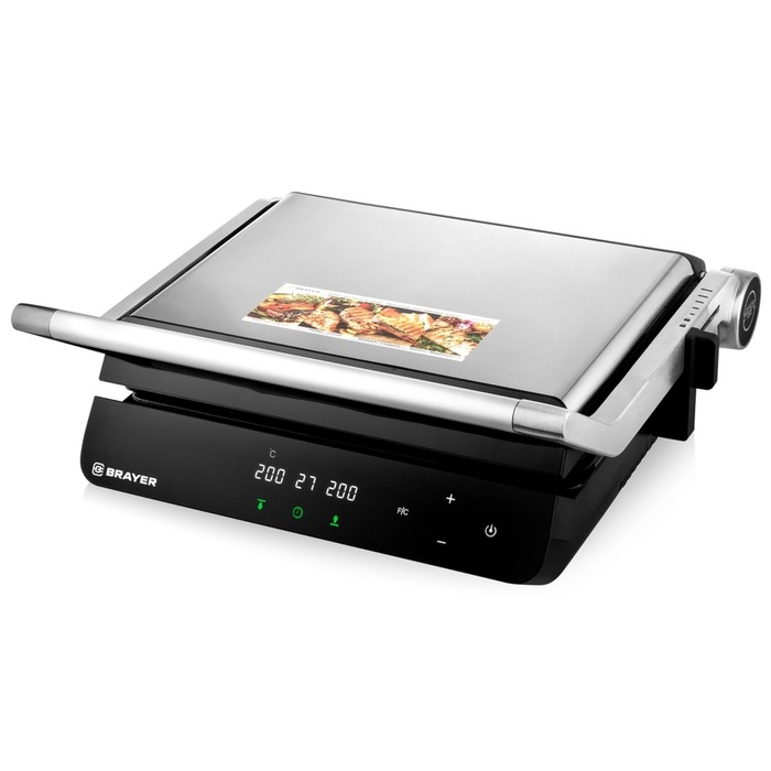 Гриль электрический BRAYER 2008BR, антипригарное покрытие, 33х24.5 см, серебристый