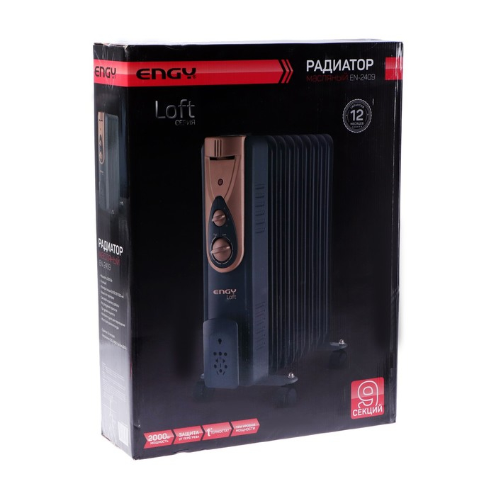Обогреватель ENGY EN-2409 Loft, масляный, напольный, 2000 Вт, 20 м&sup2;, черный