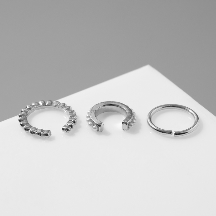 Серьги &laquo;Каффы&raquo; манжеты, набор 3 шт, цвет белый в серебре