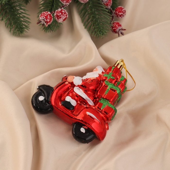 Украшение ёлочное "Дед Мороз на мотике" (набор 2 шт) 10х9,5 см, красный