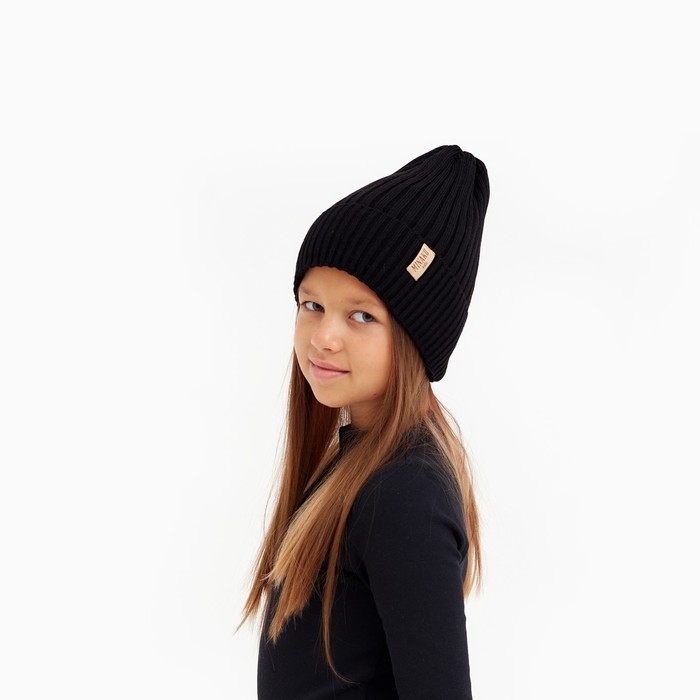 Шапка детская MINAKU с отворотом р-р 52-56, цв.чёрный Шапка детская MINAKU с отворотом р-р 52-56, цв.чёрный