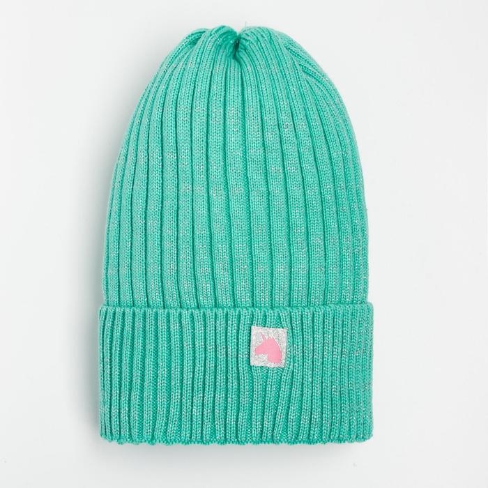 Шапка для девочки, цвет мята/единорог, размер 52-56 Шапка для девочки, цвет мята/единорог, размер 52-56