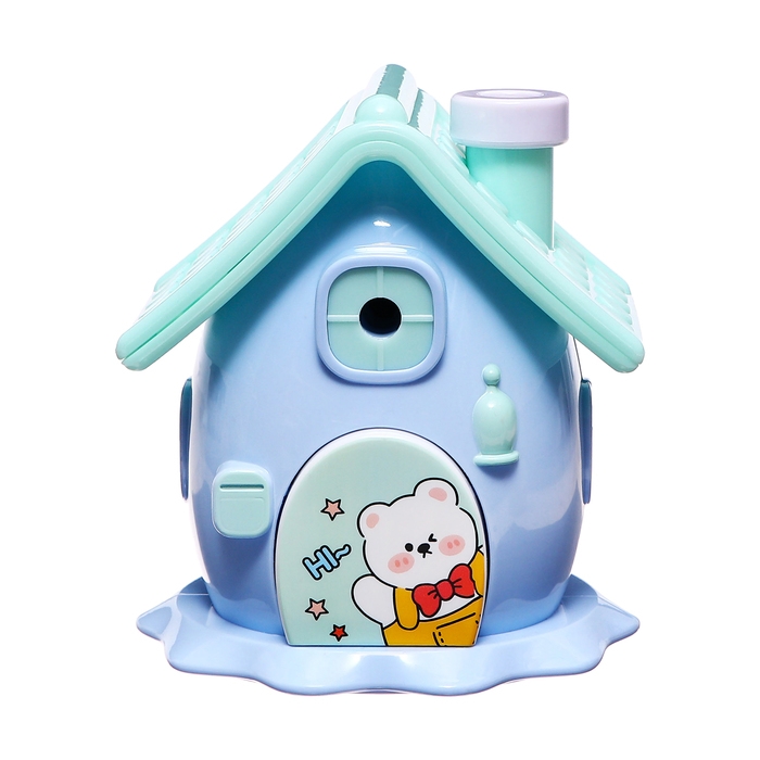 Точилка механическая с контейнером, 5 видов заточки, Домик синий