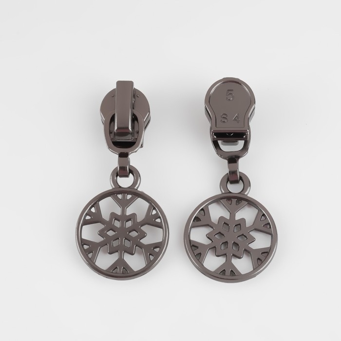 Бегунок автоматический для молнии &laquo;Спираль&raquo;, №5, декоративный &laquo;Снежинка&raquo;, 10 шт, цвет чёрный никель